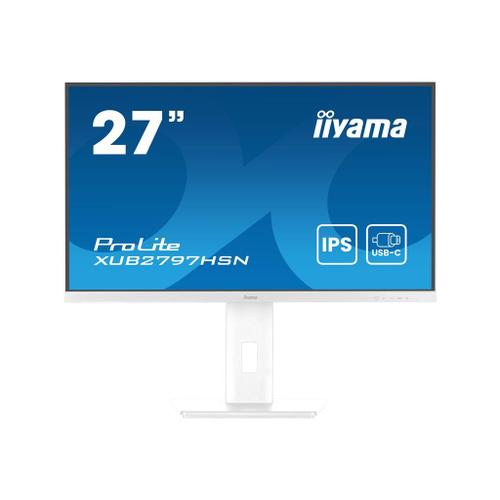 iiyama ProLite XUB2797HSN-W2 - Écran LED - 27" - 1920 x 1080 Full HD (1080p) @ 100 Hz - IPS - 300 cd/m² - 1000:1 - 1 ms - HDMI, DisplayPort, USB-C - haut-parleurs - mat, blanc