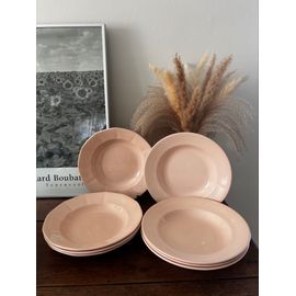Vintage Lot De 8 Assiettes Creuses Rose Poudré Digoin Et  Sarreguemines 