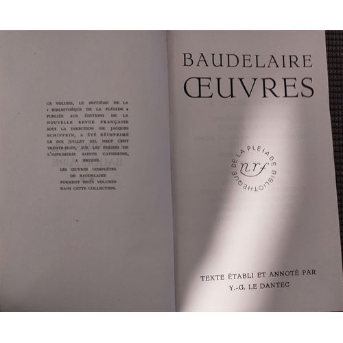 Baudelaire, Tome 2, Pléiade Édition Y. -G. Le Dantec, 1938
