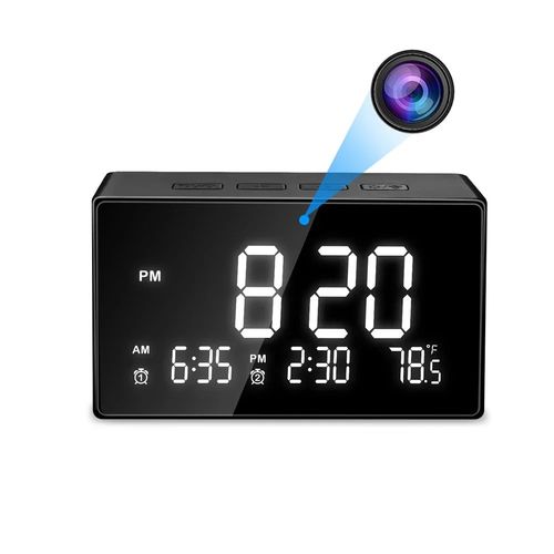 Réveil Caméra Espion HD 1080P Détection de Mouvement Vision Nocturne Température + SD 32Go YONIS
