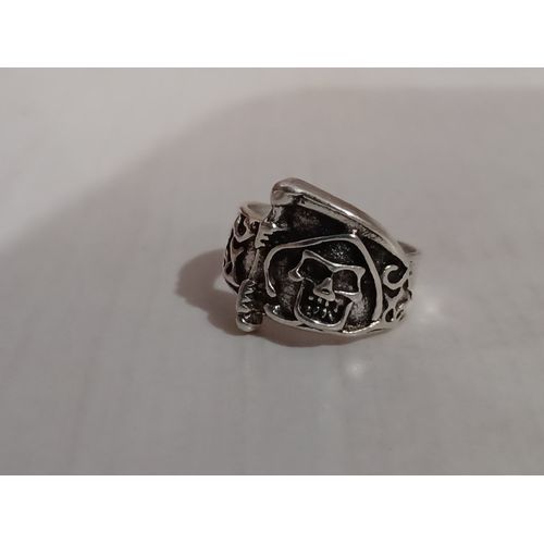 Bague Métal Argenté,Tete De Mort Faucheuse,Taille 17.83