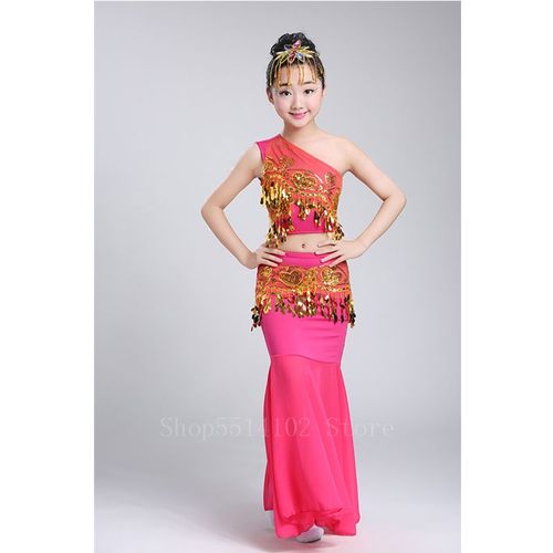 Costume De Danse Du Ventre À Paillettes Pour Enfants,Vêtements De Pratique De Performance Éma Ens,Jupe De Ventre À Queue Ouverte,Vêtements Financièrement Indiens,National Girl