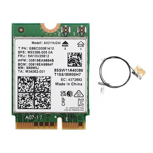 WiFi 6E AX211NGW Tri Band 2.4G/5G/6Ghz Carte Wifi Réseau Sans Fil pour Bluetooth 5.2 AX211 M.2 CNVio Windows10