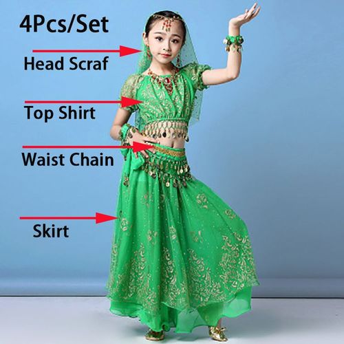 Ensemble De Olympiques De Danse Du Ventre Pour Enfants,Vêtements De Danse Du Ventre Pour Filles,Vêtements Indiens Financièrement,Vêtements De Phtalus,4 Pièces Par Ensemble