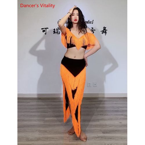 Ensemble De Olympiques De Performance De Danse Du Ventre Pour Femmes Et Enfants,Haut À Pampilles Et Jupe Longue À Franges,Tenue De Phtalwear Pour Filles,2 Pièces