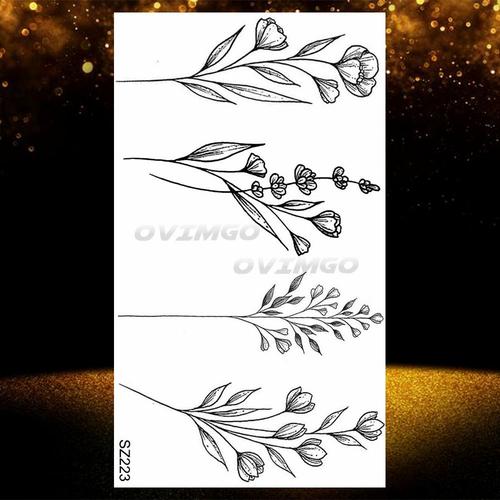 Tatouage Temporaire Pour Femme,Petit Cuir Oral Elu Violet Lavande,Bras,Clavicule,Autocollant,Interconnexion,Transfert,Plantes 3d,Papier - Type Osz223 