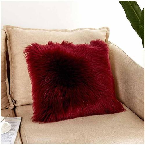 Housse De Coussin En Fausse Fourrure Moelleuse À Poils Longs - Housse De Coussin Décorative - Super Douce - Pour Canapé, Chaise, Lit - 50 X 50 Cm - Bordeaux