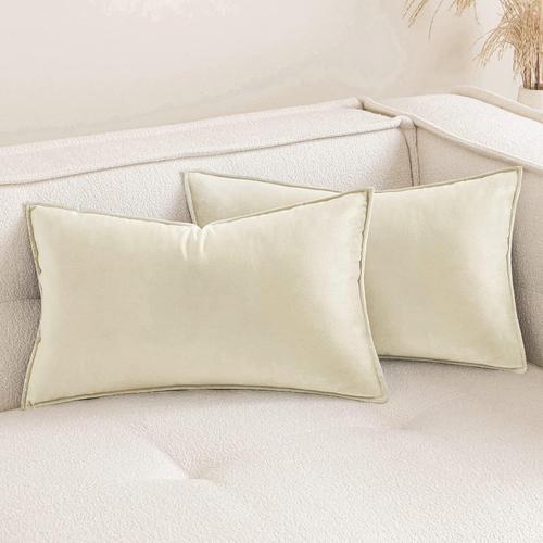 Housse De Coussin En Velours Canapé Bordure Taie D'oreiller Super Doux Decoration Maison Salon Chambre Pour Canapé Clic Clac 30 X 50 Cm 2 Pièces Beige Foncé