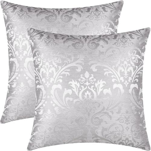 Housses De Coussin Paquet De 2 Étuis À Coussins Throw Vintage Damask Floral Shining & Dull Contrast 45cm X 45cm Silver Grey