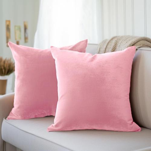 Housses De Coussin Velours, Set De 2 Pièces (50x50 Cm) - Rose Clair - Teinture Couleur Unie, Doux Et Moelleux, Lavable, Grand Coussin Décoratif Carré Pour Canapé, Sofa, Chaise