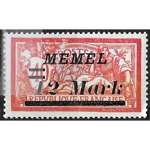 Lituanie, Enclave De Memel Sous Adm. Française 1922, Très Beau Timbre Neuf** Luxe Yvert 75, Type Merson 40c. Rouge Et Gris Surchargé "Memel 12 Mark".