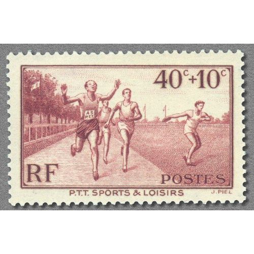 France 1937, Beau Timbre Yvert 346, Sports Et Loisirs, Associations Sociales Et Sportives Des Ptt.