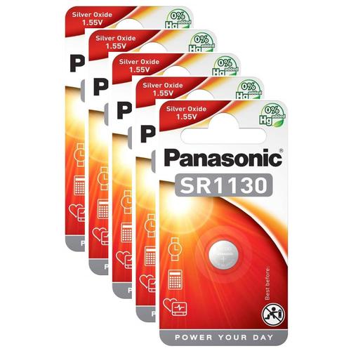 Panasonic Lot de 5 Piles Bouton Oxyde D'argent SR54 (SR1130 EL) 1,55 V