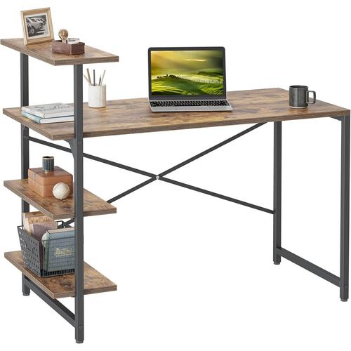 Petit Bureau D'ordinateur Informatique 120 * 60 Cm - Pc Gaming Table Stable Avec Etagères 3 Niveaux, Facile À Assembler, Bureau Pour Travailler Etudier Jouer Chambre Domicile, Marron