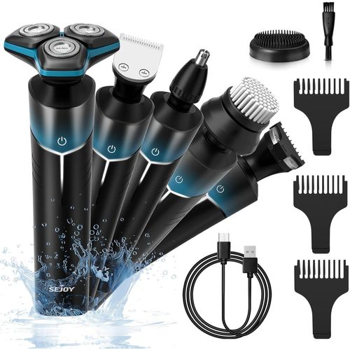 Rasoir Electriques Hommes, Rasoir Homme, 5 En 1 Rasoir Barbe Homme Pour Cheveux Cil De Nez, Rotatif Rasoirs Électriques,Bleu