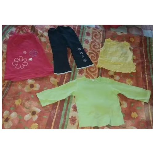 Robe Fuchsia + Pantalon Marine Broderie Japonaise + T-Shirt Sans Manche Jaune + T-Shirt Manches Longues Jaune - Mini Stéréo P'tits Mômes - 2 Ans - Fille - 4 Pièces