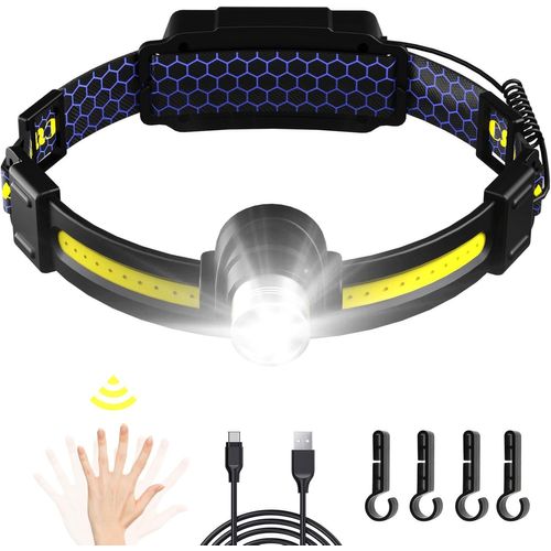 Lampe Frontale Led Ultra Puissante,Lampe Frontale Rechargeable Usb Led Avec Lumière Rouge Angle De 90°Réglable/Zoomable/Super Lumineux Faisceau Large De 260°Pour La Course,Pêche,Travail,Camping