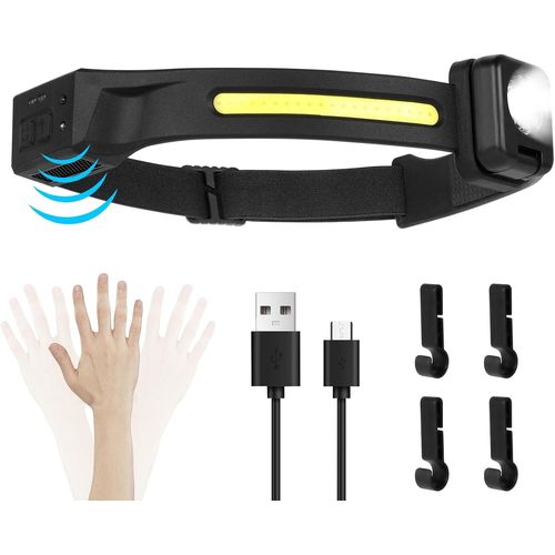 Lampe Frontale Rechargeable, Led Ultra Puissante Éclairage 230° Frontale Rechargeable Usb Capteur De Mouvement, Étanche Ipx4 Poids 0.2lb Léger, Pour Pêche, Camping, Cyclisme, Running
