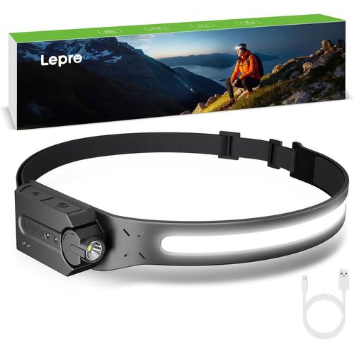 Lampe Frontale Rechargeable Led, Ultra Puissante Torche Frontale Avec 5 Modes D¿Éclairage Détecteur De Mouvement, 230°Cob Faisceau Large & Réglable Spotlight Pour Camping, Pêche
