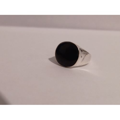 Bague Métal Argenté,Ovale Noir,Taille 16.56