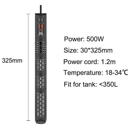 Sunsun ¿ Chauffage Submersible Pour Aquarium,500 W,Chauffe-Eau À Affichage Digital Sur Écran Lcd,Température - 500w-Eu Plug