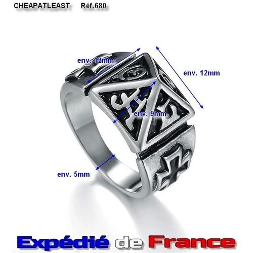 Expédiée De France: Bague Pyramide + Croix De Guerre (Fer) - Mixte (Homme / Femme) Taille 58 - Métal Argenté - Anneau Chevalière Combat - Cheapatleast Réf. 680