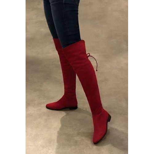 Cuissardes Rouges Daim Tout Cuir Bottes Tres Hautes Grandes Bottines Peau Red 38
