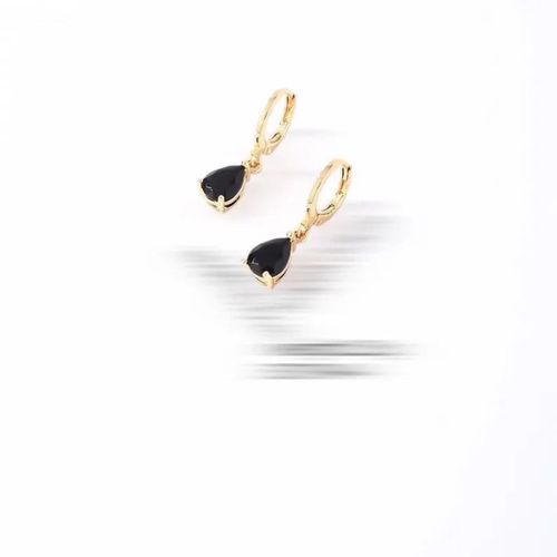 Boucles D¿Oreilles Plaqué Or Petite Pierre Noire