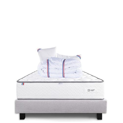 Ensemble Sommier Gris (20cm), Matelas Iris (20 Cm), Mousses Haute Densité, Ferme, Face Été/Hiver, Oreiller Et Couette - Gris, 160x200cm