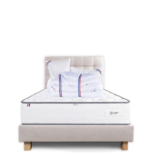 Ensemble Complet Matelas Iris (20 Cm) Ferme,Sommier Beige (20cm) , Tête De Lit,Oreiller Et Couette - Beige, 160x200cm