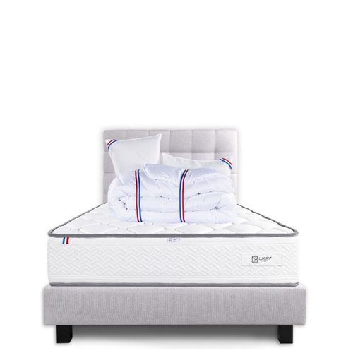 Ensemble Complet Matelas Iris (20 Cm) Ferme, Sommier Gris(20cm) , Tête De Lit, Oreiller Et Couette - Gris, 160x200cm