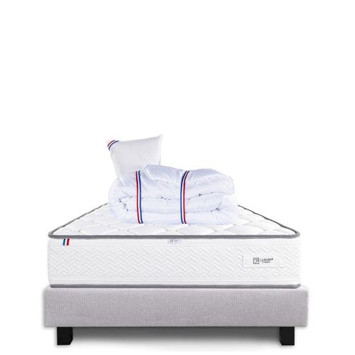 Ensemble Sommier Gris (20cm), Matelas Iris (20 Cm), Mousses Haute Densité, Ferme, Face Été/Hiver, Oreiller Et Couette - Gris, 90x190cm