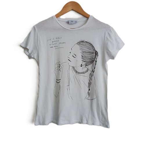 T Shirt Blanc Imprimé Femme. Mng. Mango. Taille S