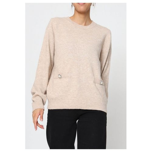 Pull Col Rond Beige Femme