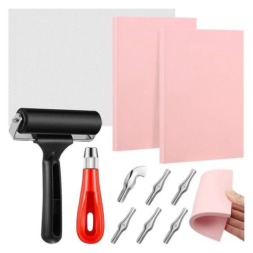 Kit De Fabrication De Timbres En Caoutchouc,Kit D¿Outils D¿Impression De Blocs,Coupe-Linoléum Avec 6 Lames De Type,Papier Calque Pour La Sculpture De Timbre D¿Artisanat