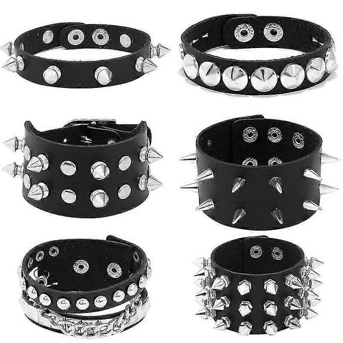 Bracelet Punk Clouté En Cuir 6 Pièces Pour Hommes, Femmes, Bracelet Clouté Des Années 80, Bracelet Punk Rock Gothique, Bracelet Clouté Clouté, Métal Unisexe, Pour Hal