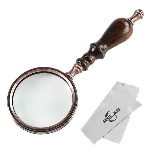 Loupe 10x Ancien Cuivre Portable Avec Poignée En Bois