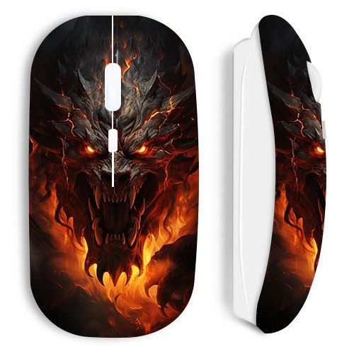 Souris blanc Sans Fil Dragon Noir Du Feu