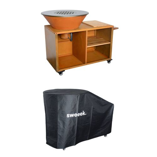 Braséro D80cm, grille de cuisson, stockage bois, corten + housse