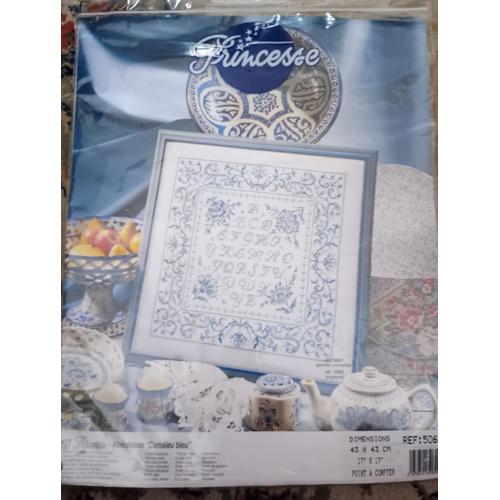 Kit Complet Point De Croix Compté Princesse Abécédaire Camaïeu Bleu