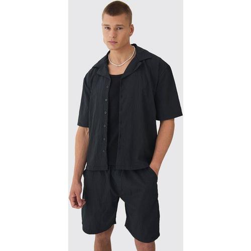 Ensemble Oversize Plissé Avec Chemise Et Short Homme - Noir - M, Noir