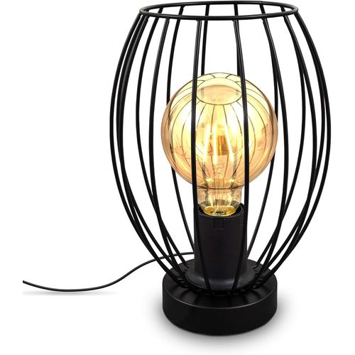 Lampe De Table Cage Métallique Douille E27 Interrupteur À Câble Lampe De Table Design Industriel Vintage Hauteur 25,6 Cm Noir