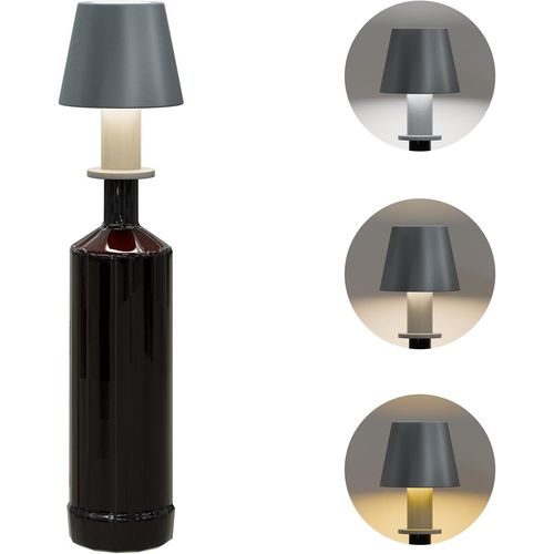 Lumelia Lampe De Table Sans Fil À Intensité Variable Ip54 Lampe Bouteille Led Tactile Pour Intérieur/Extérieur, Restaurants Et Bars (Gris)