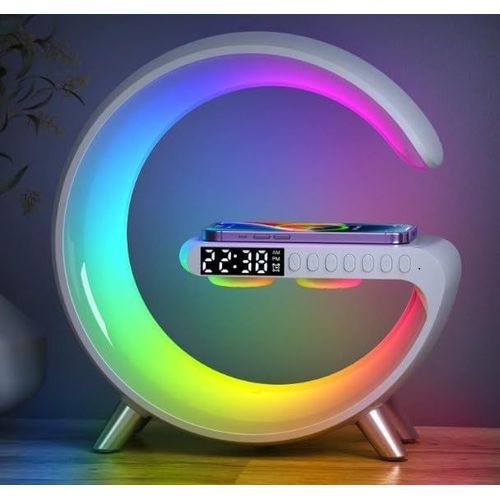 Lampe Led, Chargeur Sans Fil, Haut-Parleur 15 W, Son De Musique, Chargement Sans Fil, 7 Couleurs, Horloge, Fonction Réveil, Radio Fm