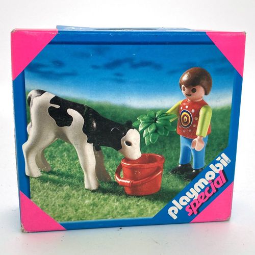 Playmobil 4624 Veau Et Enfant Pour Ferme Ou Zoo Parc Animalier