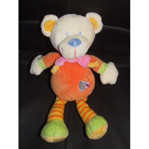 Ours Nicotoy Orange Raye Jaune Vert 30 Cm