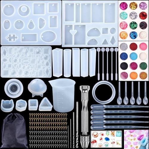 156 Pièces Kit de Moules et Outils de Coulée de Résine Moule de Pendentif Outil de Bricolage de Silicone,avec Un Sac de Rangement,Fabrication en Silicone et Époxy pour Bijoux, Porte-clés