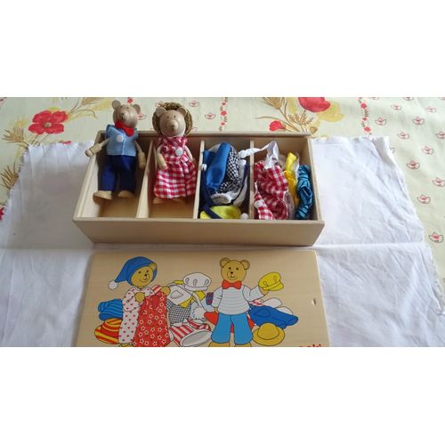 Coffret En Bois Avec 2 Poupees Petites Souris Articulees