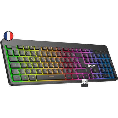 Light V2 Clavier Sans Fil Azerty + Nouveauté 2024 + Fin, Discret, Waterproof, Silencieux + Clavier Gamer Rétroéclairé Pour Pc Mac Ps4 Ps5 + Batterie Intégrée Longue Durée