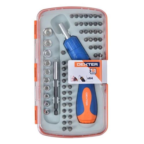 Set de vissage DEXTER, 64 pièces + tournevis à cliquet